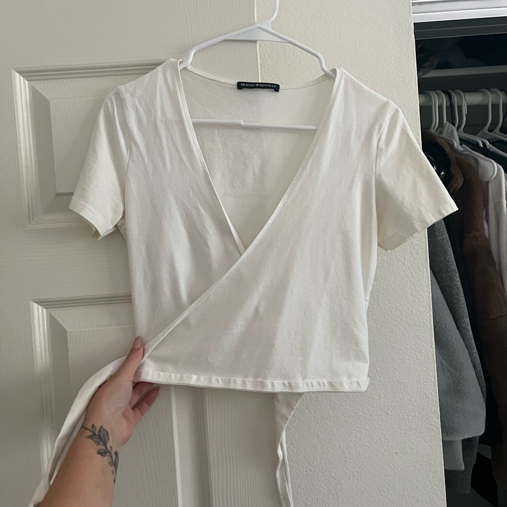 Brandy Melville White Wrap Crop Top Size S